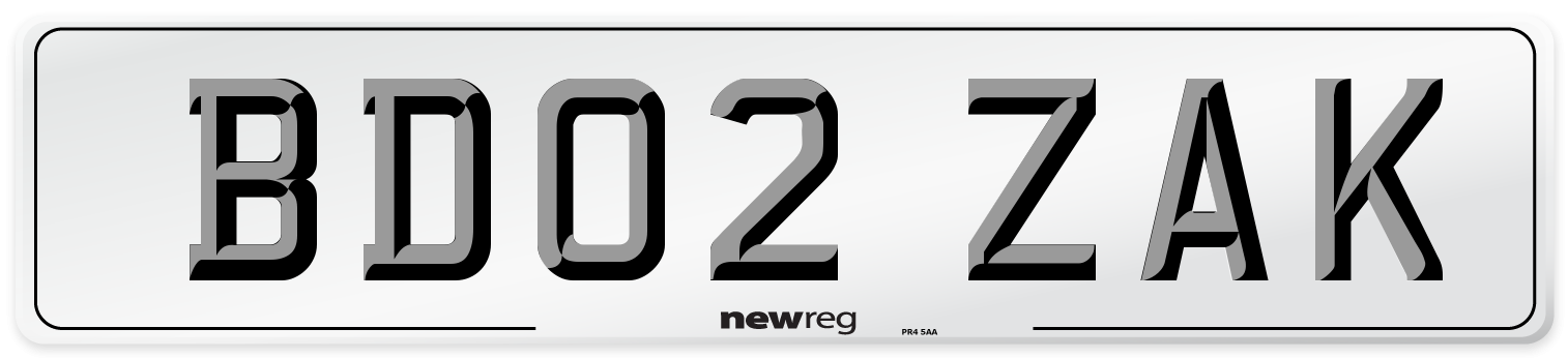 BD02 ZAK Number Plate from New Reg